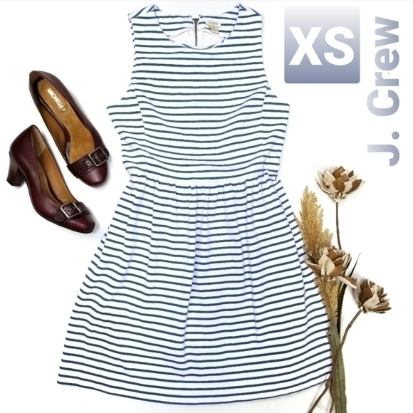 J. Crew Dresses & Skirts - J CREW  Blue Stripe Fit Flare Dress Sz XS